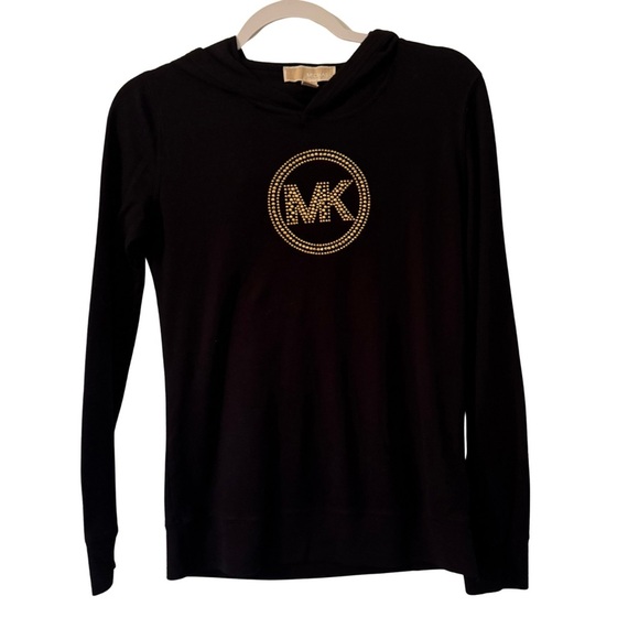 Michael Kors Women’s Black Long Sleeve Hoodie with Gold MK Logo Medium - Picture 1 of 5